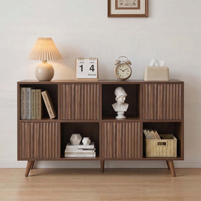 Meuble de rangement à 8 compartiments avec 4 portes ajustables, bibliothèque autoportante pour livres et objets de décoration, idéal pour le salon et le bureau.