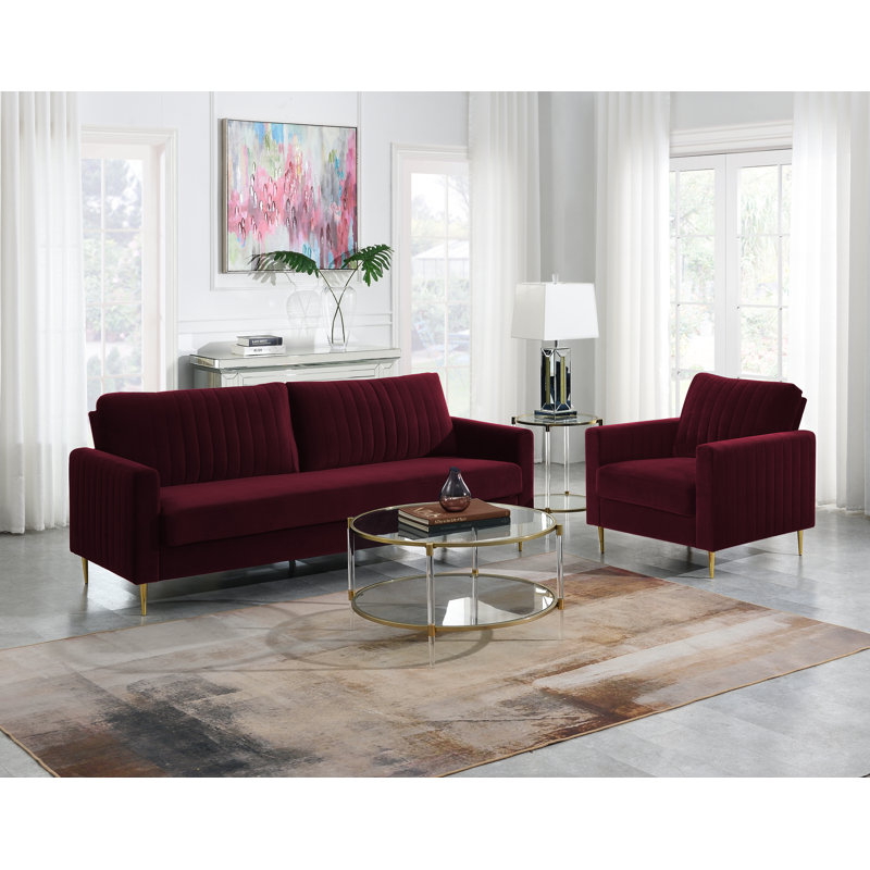 Marienthal 2 - Piece Velvet Living Room Set, Burgundy