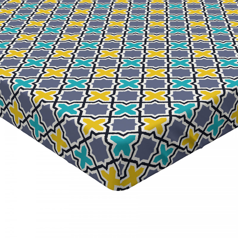 Microfiber Fitted Sheet, Full Fitted Sheet, Blue/Yellow, Moroccan