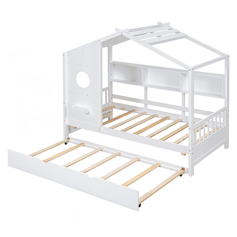Lit simple avec lit gigogne et rangement, Blanc
