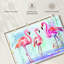 Trio flamant rose Brampt sur fond bleu-107707813