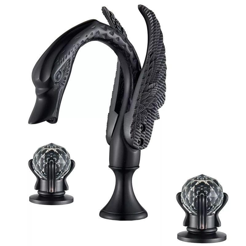Ornate Swan Style Bathroom Sink Faucet Combo Deck Mount Sink Mixer Tap Set Hot Cold Water Vessel Sink Faucet 2-handle