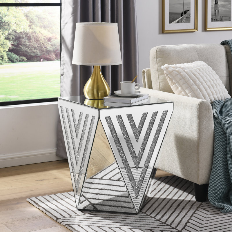 Borowski Silver mirror table, gorgeous side table with crystal inlay, small mirror coffee table