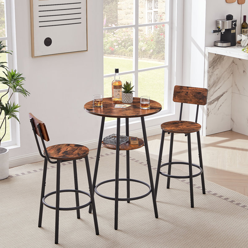 Ensemble de tabourets de bar ronds avec tablettes, tabouret avec dossier brun rustique