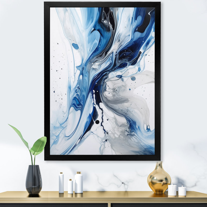 «Blue and Grey Ethereal Elixir I», reproduction d'art sur toile abstraite, H 40 po x l 30 po, Noir, Cadre photo unique