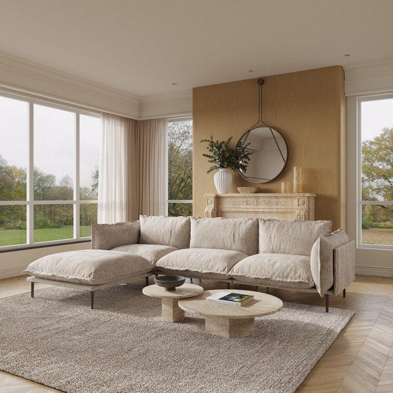 Canapé et chaise modulaire en velours réversible large de 111,02 po Traci, 4 pièces, Velours brun clair