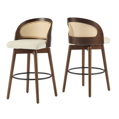 Como Indoor Wood Barstool, Walnut Finished With Beige Upholstery, Set Of 2