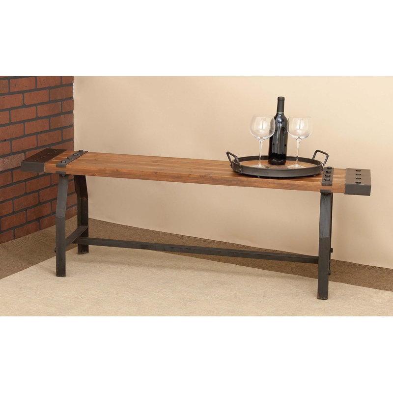 Rickey Brown Wood Bench with Black Metal Base and Studs