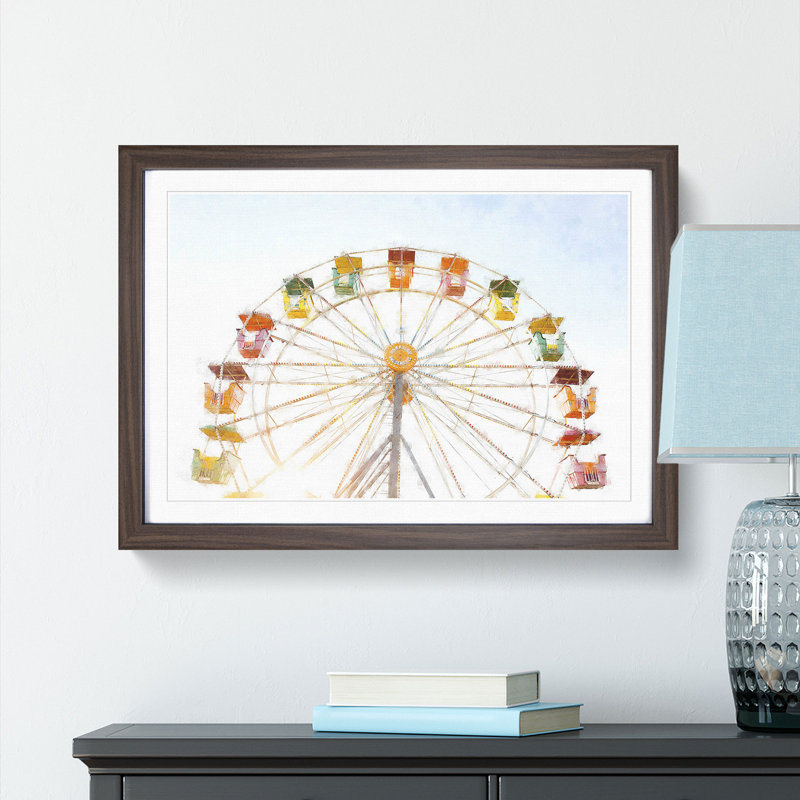 Colourful Ferris Wheel - Picture Frame Graphic Art Print, 24cm H x 33cm W x 2cm D, Walnut Framed