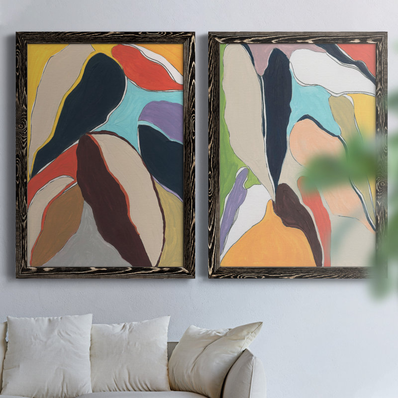 Botanical Revisit I - Ensemble de 2 peintures sur toile encadrées, Cadre noir, H 44 po x l 31 po x P 1 po