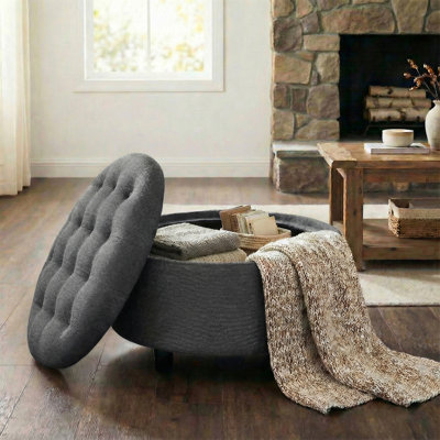 25'' Oversized Upholstered Round Storage Ottoman