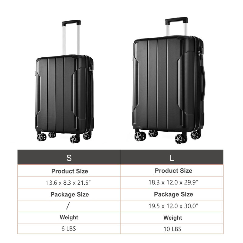Ensemble de valises Hardshell ABS 2 pièces extensible avec roulettes TSA Lock pour hommes femmes