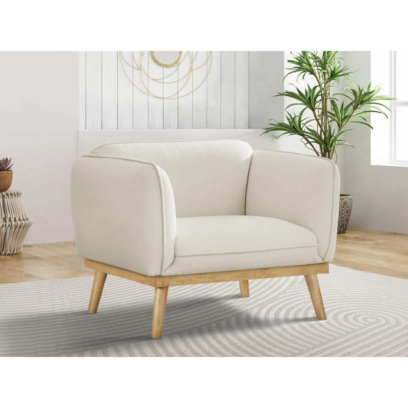 Lissner 40.5" W Boucle Fabric Chair, Cream Boucle Fabric