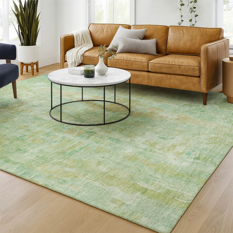 Premium Machine Washable Mayfield AMF2310 Abstract Rug, Basil, 9' x 12'