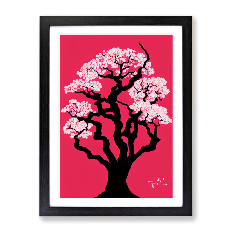 Cherry Blossom Tree No.3 - Single Picture Frame Print, 64cm H x 46cm W x 2cm D, Black
