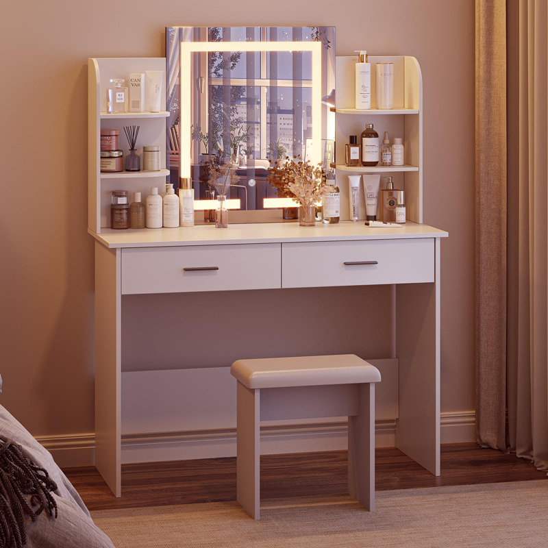 Smart Makeup Vanity Desk with USB Charging, 3-Level LED Lighting