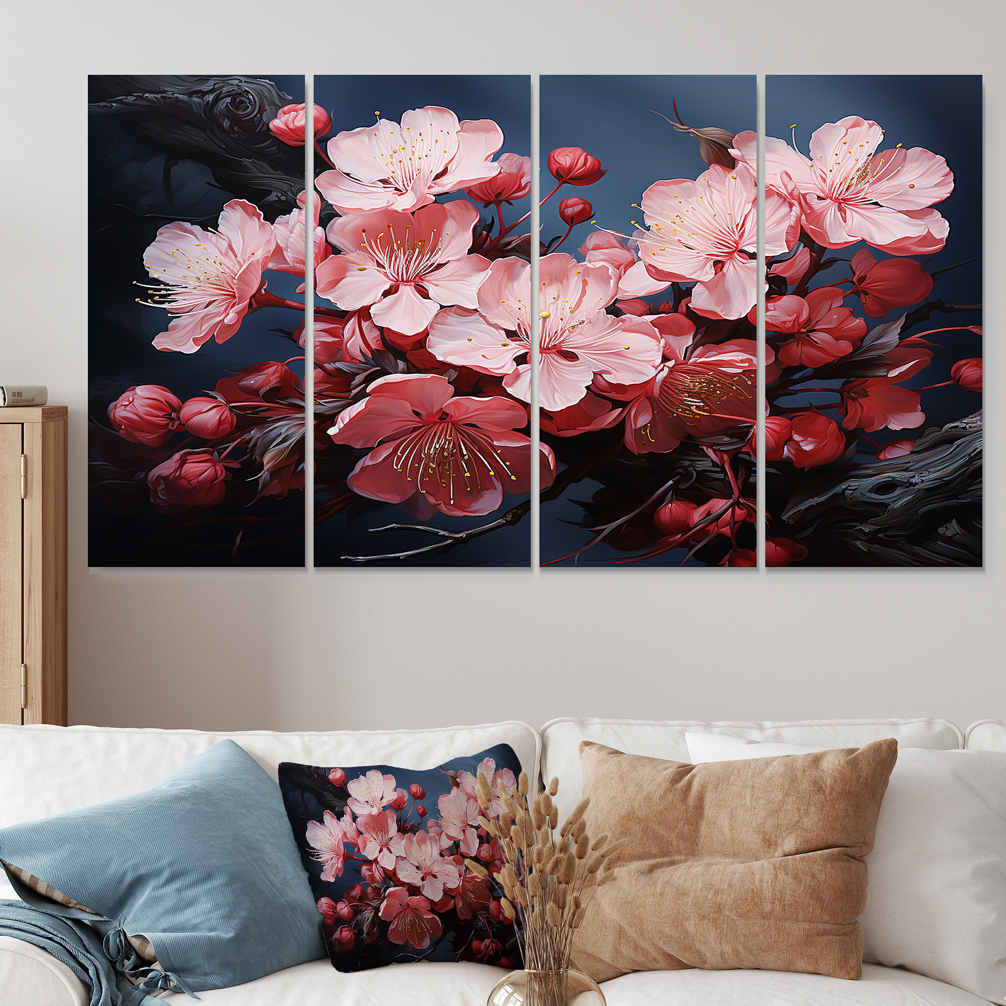 Winston Porter Pink Cherry Blossoms Tree At Night II - Cherry 4 Piece ...