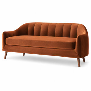 Modern Channel Tufted Upholstered Sofa with Curved Arms and Tapered Legs