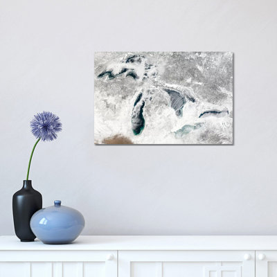Satellite View of the Great Lakes, USA I 1 Piece Wrapped Canvas Wall Art