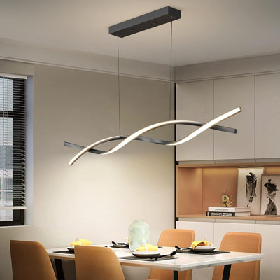 Modern Ceiling Chandelier Light Acrylic Anti Flicker Pendant Lamp With Remote Control Dimmable 3 Color Mode & Brightness Warm Cool Neutral Light For Kitchen Bar Walnut