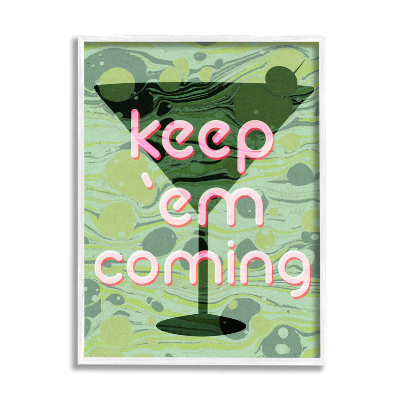 «Keep 'Em Coming Green Martini On Wood» par Lil' Rue, impression, H 24 po x l 30 po, Giclée encadrée blanc bord de mer