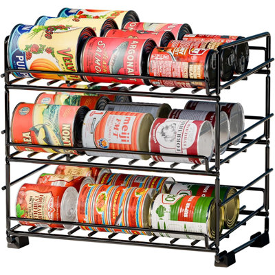 3 Tier Can Organizer for Cabinet, Holds 36 Cans, Black