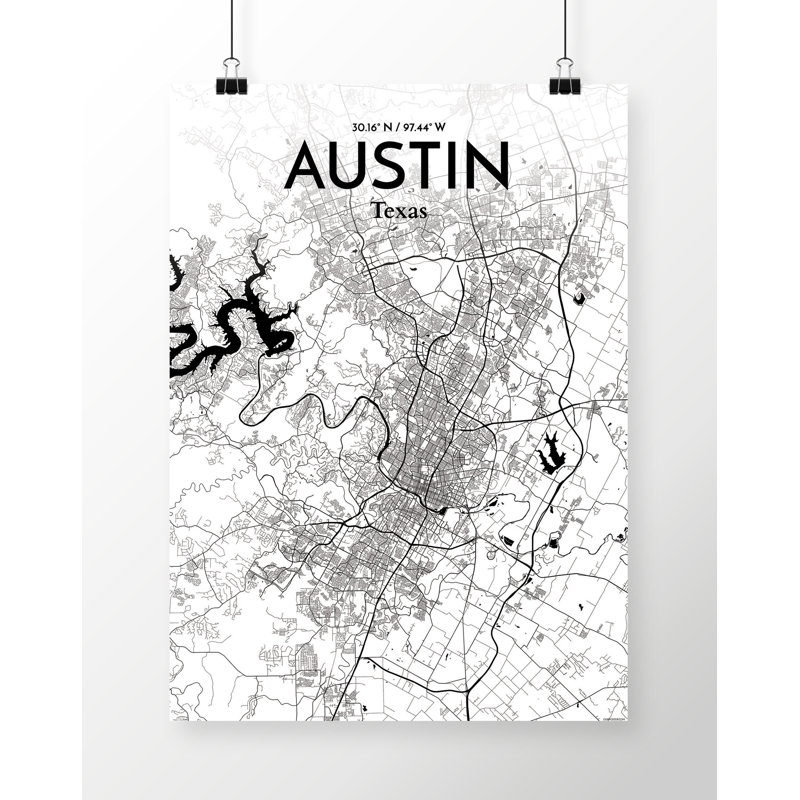 Austin City Map - No Frame Print, 61cm H x 45.7cm W x 0.13cm D, Grey/Black