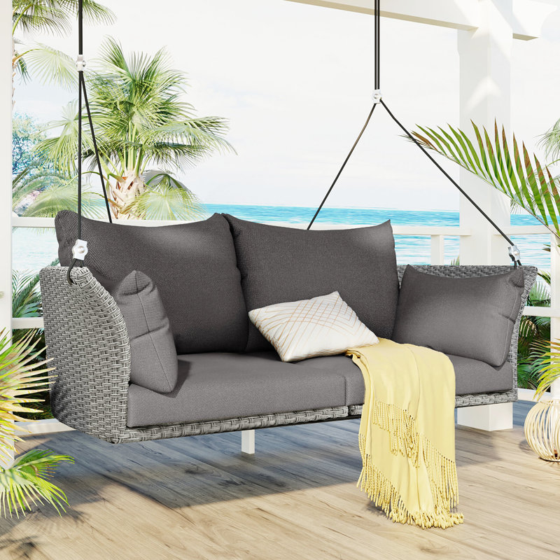 2 balançoires extérieures, tissées, coussin imperméable, siège de balançoire de patio, tissé gris avec coussin et coussins