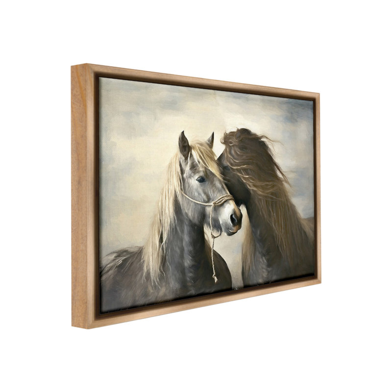 «Traditional Hugging Horses» par Ramona Murdock sur, Cadre flottant orme Montalcino, H 17 po x l 21 po
