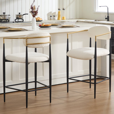 Modern Upholstered Counter Height Bar Stool With Back And Arms