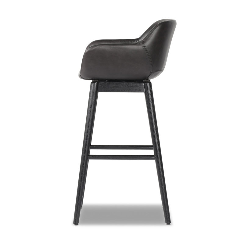 Hannah Swivel Stool, Bar Stool (30.5" Seat Height), Sonoma Black/Genuine Leather, Stained Black Ash