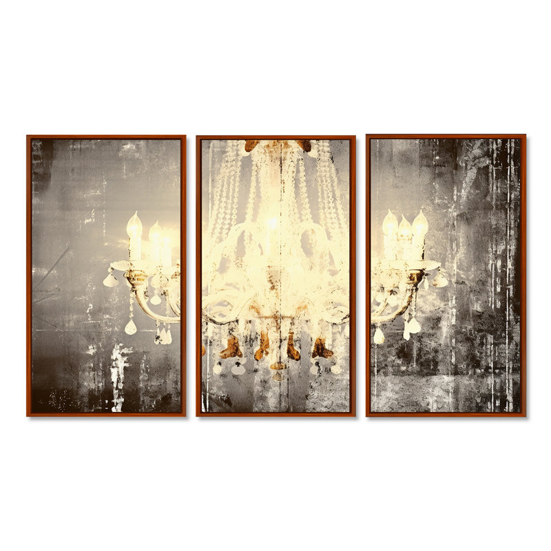 Serafin - Ensemble de décoration murale lustre Glam, Cadre flottant brun, H 32 po x l 48 po x P 1 po