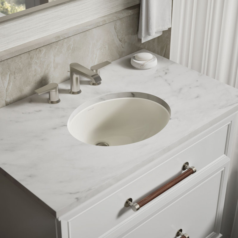 Caxton® Ceramic Oval Undermount Bathroom Sink with Overflow, Biscuit
