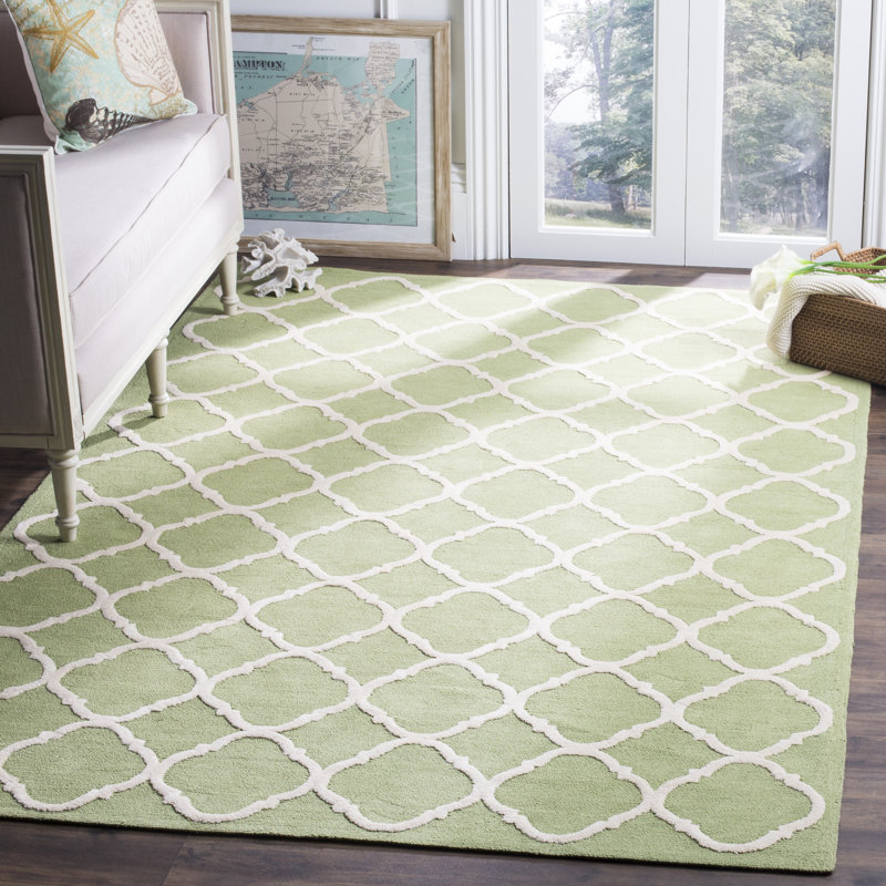 Fullerton Hand Hooked Cotton Pile Geometric Rug, Rectangle 3'9" x 5'9"
