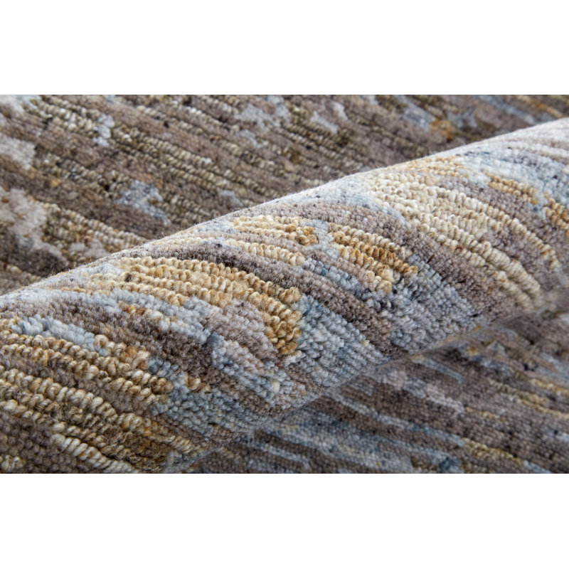 Tapis brun / gris en laine noué à la main, Rectangle 3 pi 6 po x 5 pi 6 po
