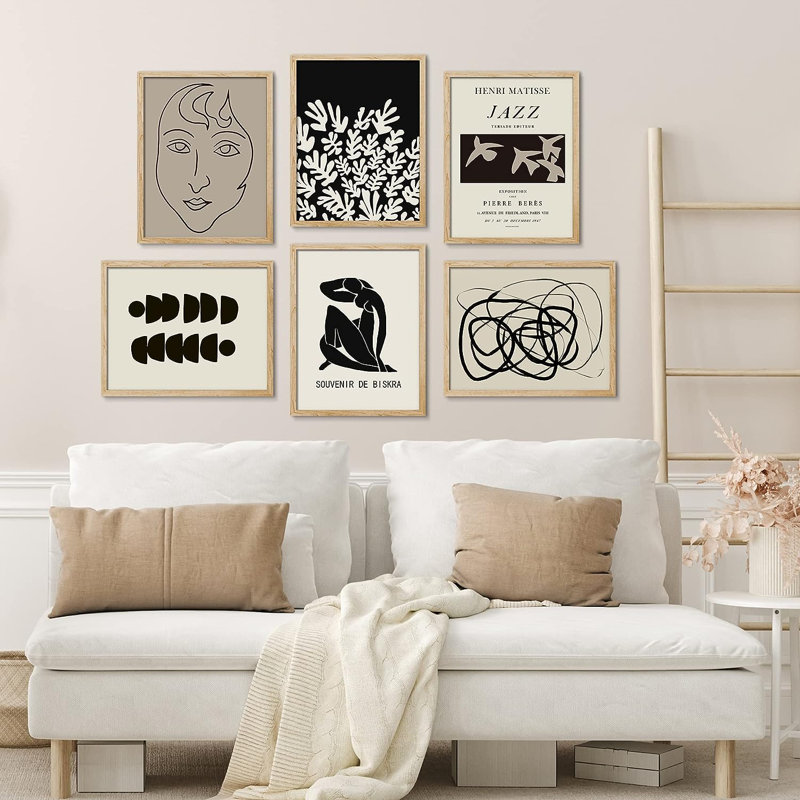 «Duotone Portrait Flower» 6 pièces par Henri Matisse, H 14 po x l 11 po x P 1 po, Natural Framed