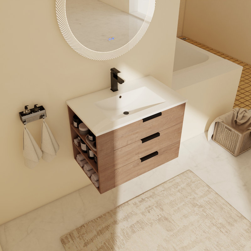Ensemble de meuble-lavabo mural simple 30,03 po avec plateau en résine Jyoti