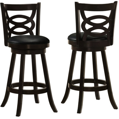 2 Cappuccino Swivel Stools - Wood Tone, Black Padded Seating, For Dining Area Bar Stool  2  Seat, Warm Finish Room