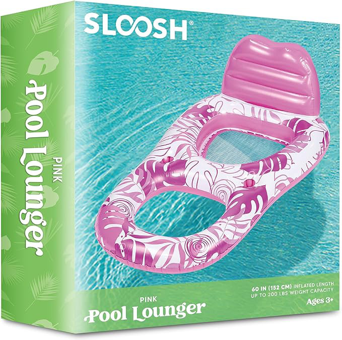 Inflatable Pool Floats Lounger with Cup Holders Foot Rest, Pink/White