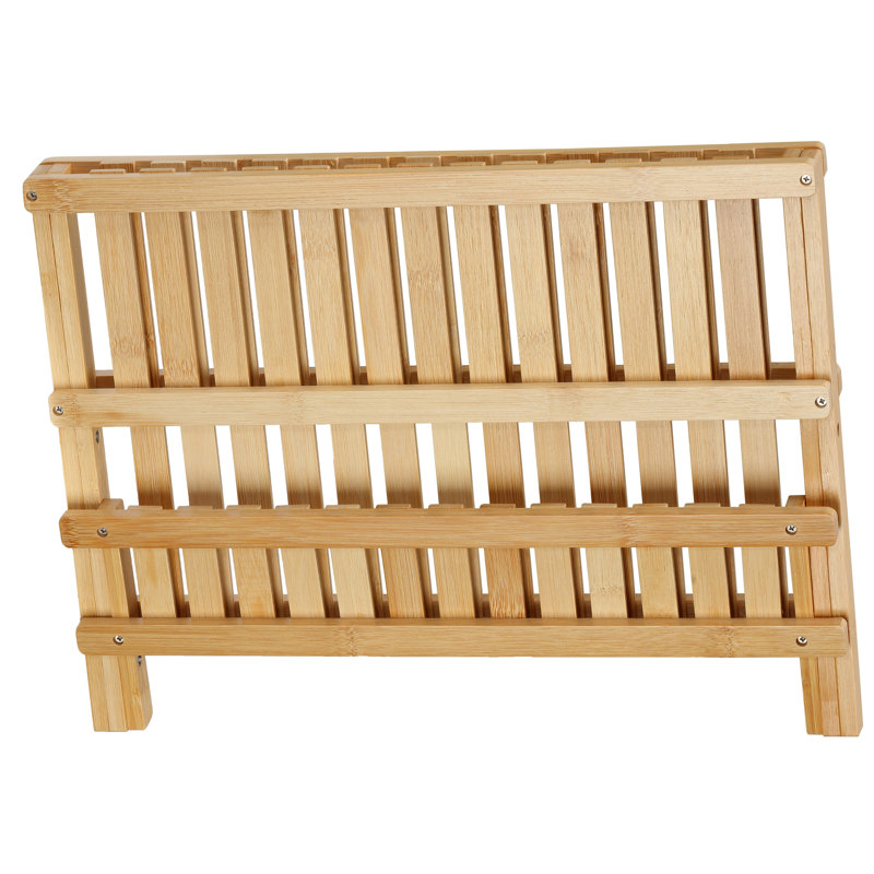 Natural Bamboo Folding Two-Tier Dish Drying Rack