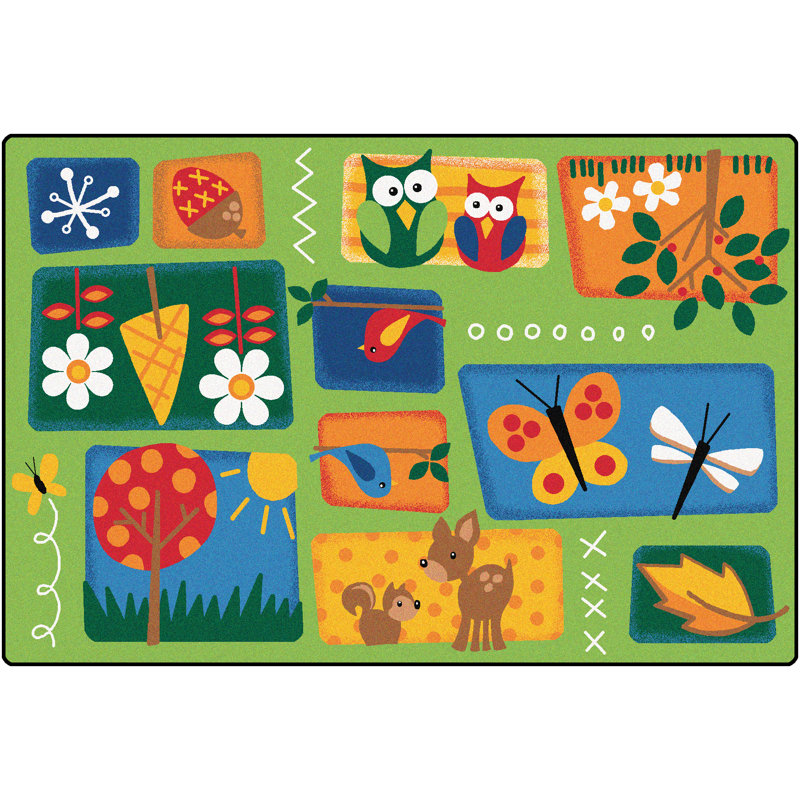 Tapis vert / jaune / rouge touffeté pour tout-petits Garden Animals, Rectangle 4pi x 6 pi