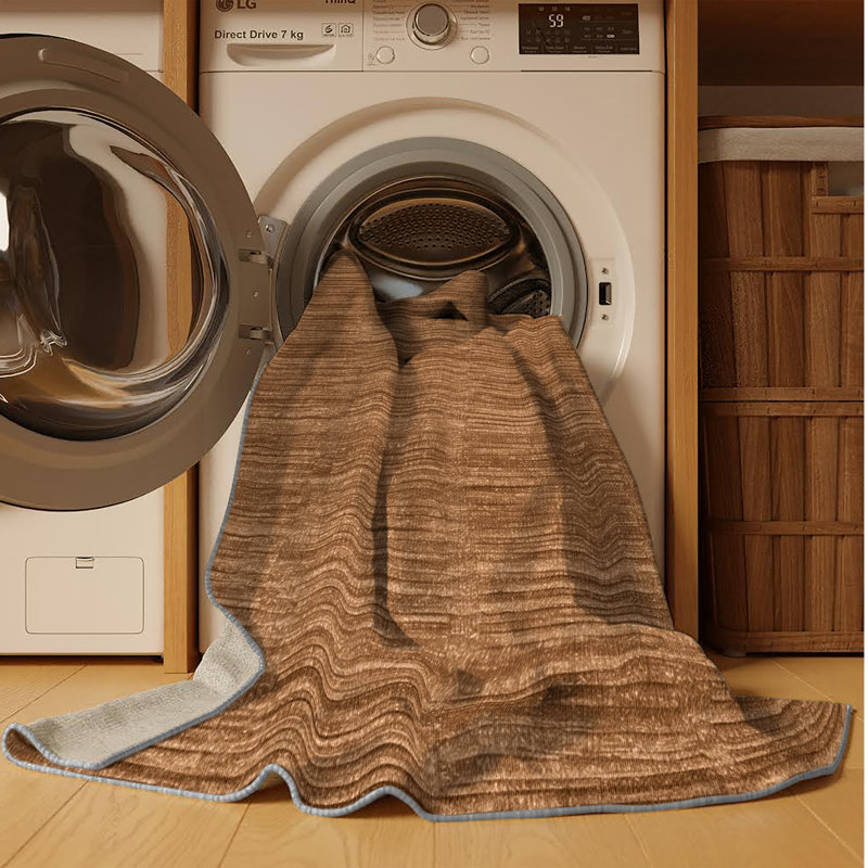 Machine Washable Solid Brown Area Rug, Square 5'