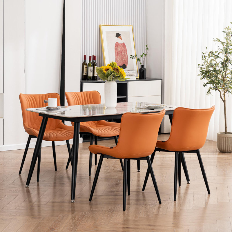 Chaises de salle à manger rembourrées en cuir PU avec chaises à oreilles modernes et pieds en métal, Chameau