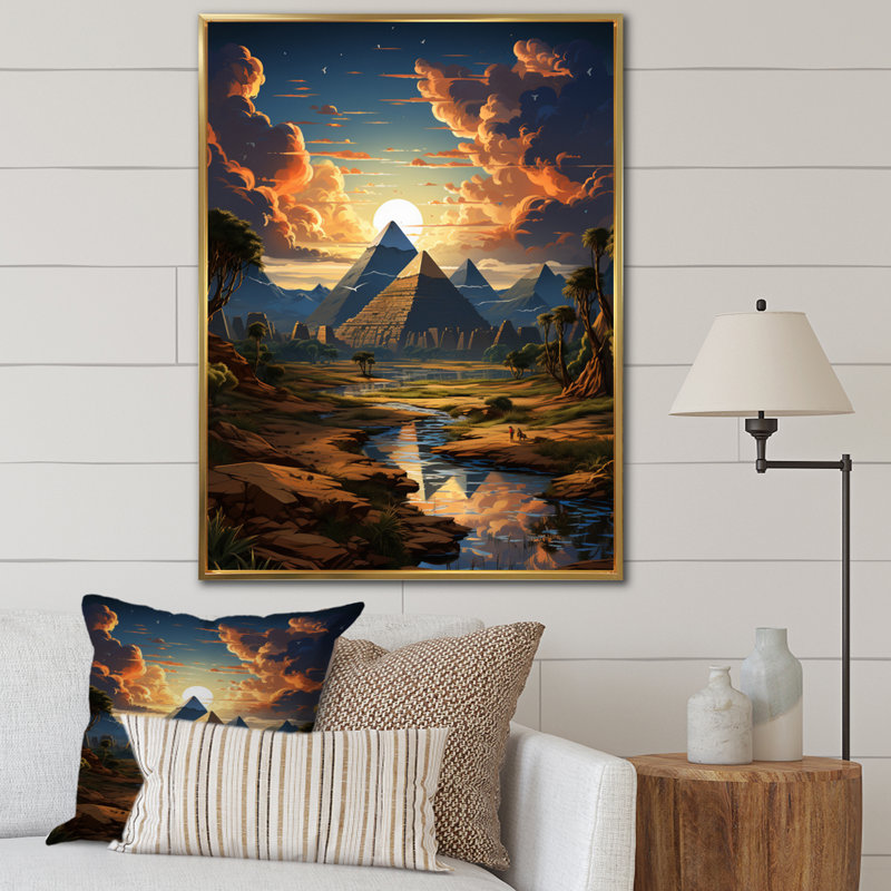 Égypte, pyramides majestueuses égyptiennes, reproduction d'art sur toile, H 40 po x l 30 po x P 1,5 po, Cadre flottant doré