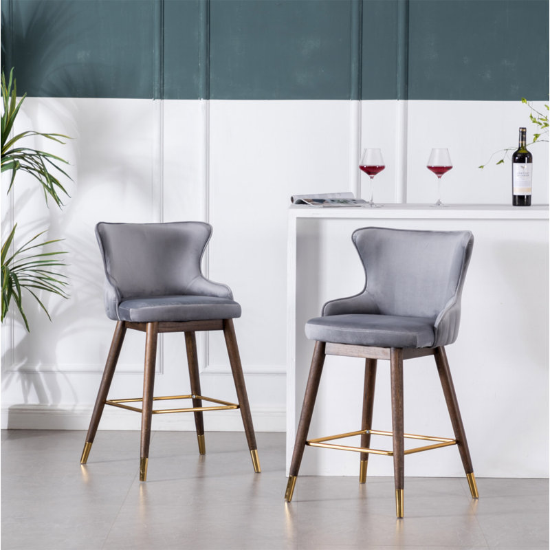 Ensemble de 2 tabourets à oreilles à hauteur de comptoir rembourrés en tissu Leland, Gris