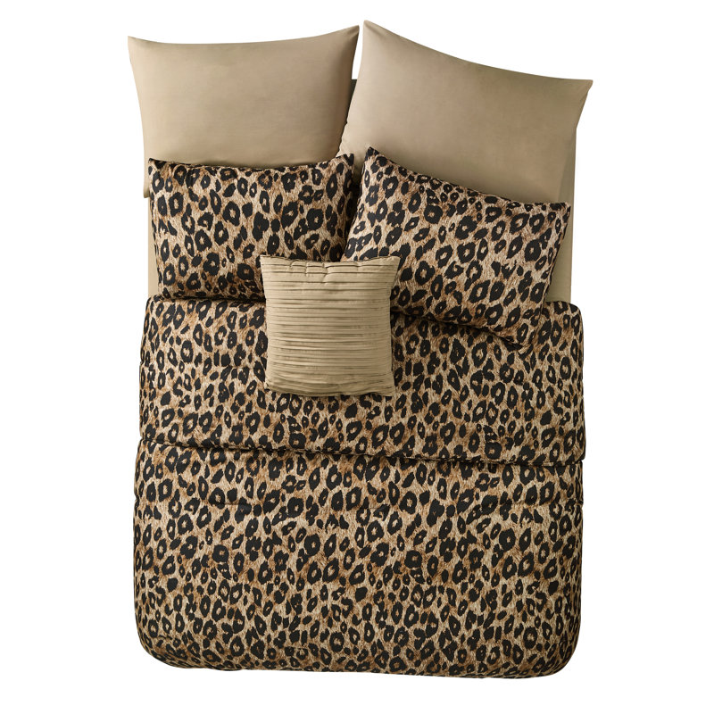 Cheetah Brown/Beige Microfiber Reversible Comforter Set, Twin/Twin XL + 1 Sham + 1 Decorative Pillow