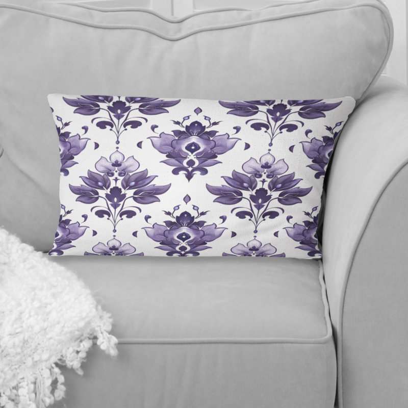 Coussin lombaire mauve blanc damassé Elegance I