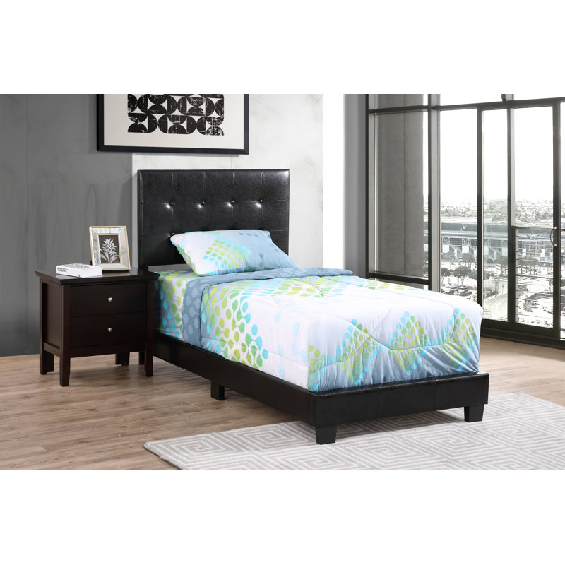 Tufted Low Profile Standard Bed, Black, Twin