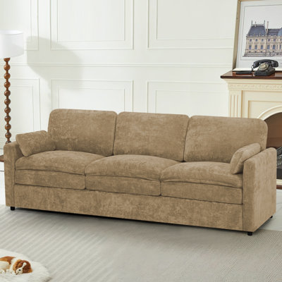 89" Modern Soft Couch With Upholstered Cushion, Chenille Sofa With 2 Well-Filled Pillows, 3-Seat Sofa For Living Room, Bedroom