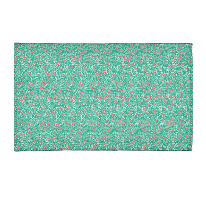 Tapis aquamarine/rose à motif floral, Rectangle 2 pi x 3 pi